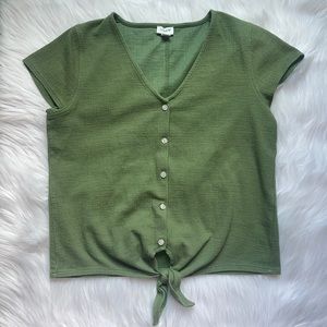 J. Crew Button Down Short Sleeve Women’s Front Waist Tie Green Cottagecore
